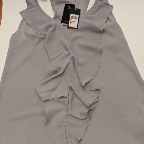 Guess Light Gray  Tank Top Ruffle Detail Women's Size M NWT - Picture 4 of 9